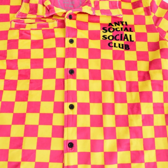 Anti Social Social Club Pink Yellow Checker Velour 2 Piece Pajamas 100% Cotton S - Picture 6 of 16